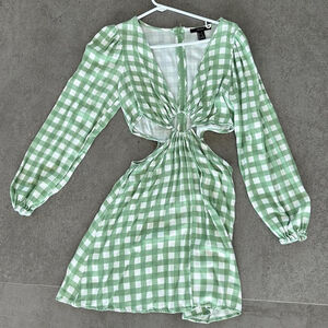 Green and white checkered dress with cutouts